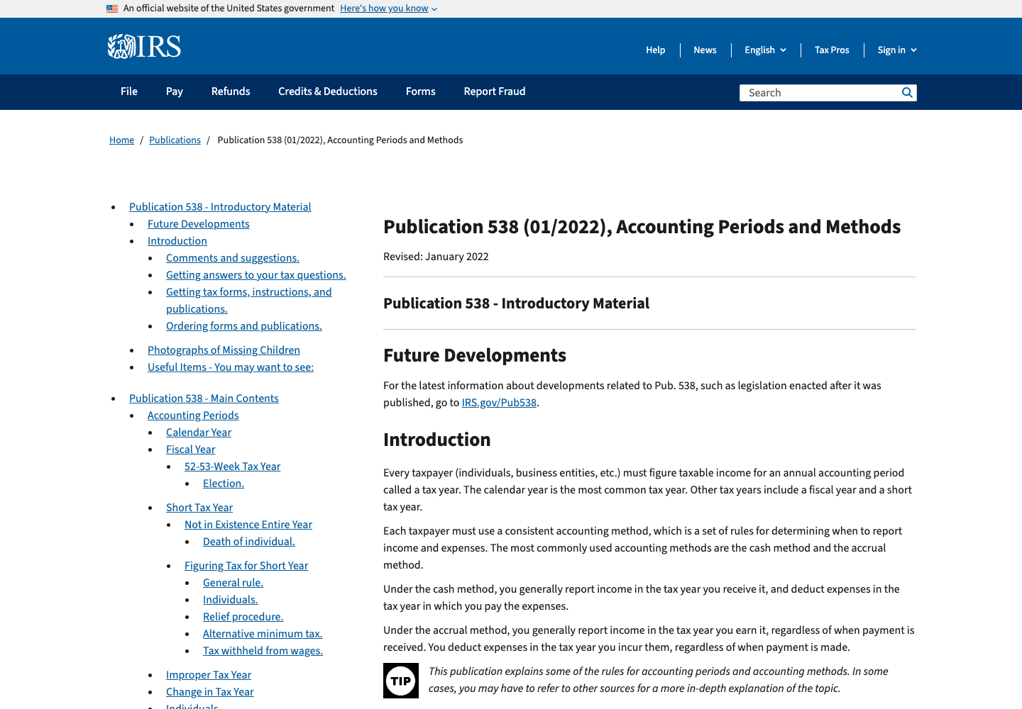 IRS Publication 538 page captured from IRS.gov